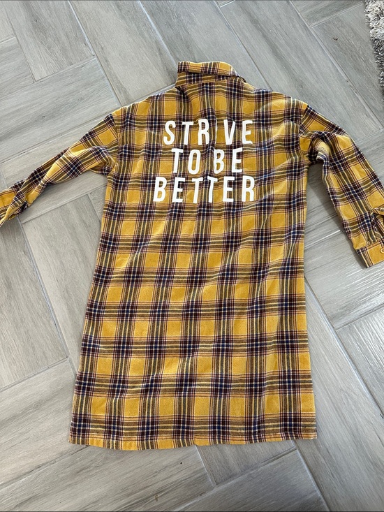 SHEIN Tops - Yellow Plaid Button-Down Shirt Dress with Back Slogan cardigan/shirt/dress